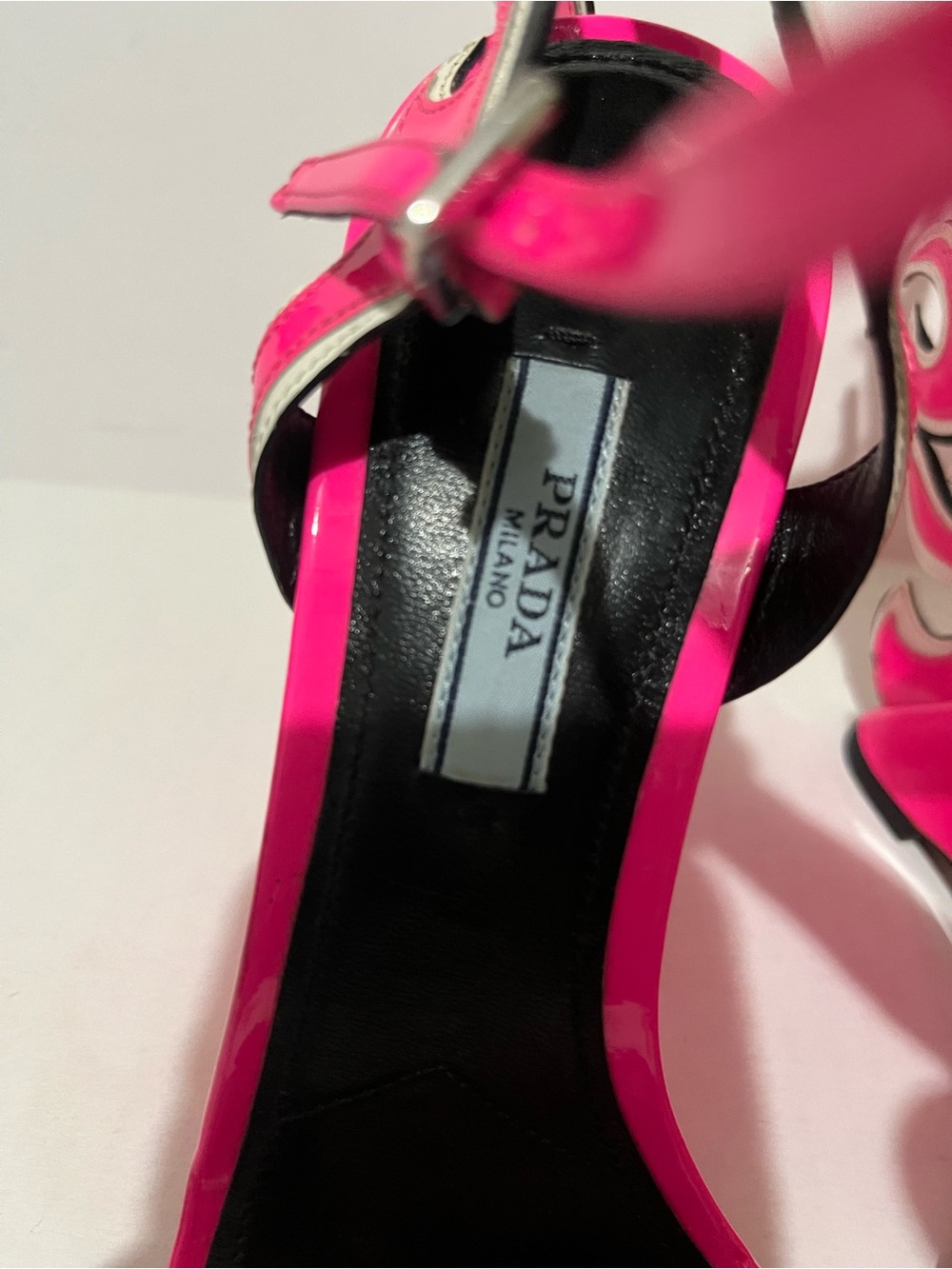 Prada Neon Pink Flame Wedge Sandals with Black & Silver Accents - Picture 4 of 10